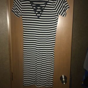 Striped form fitting T-shirt dress